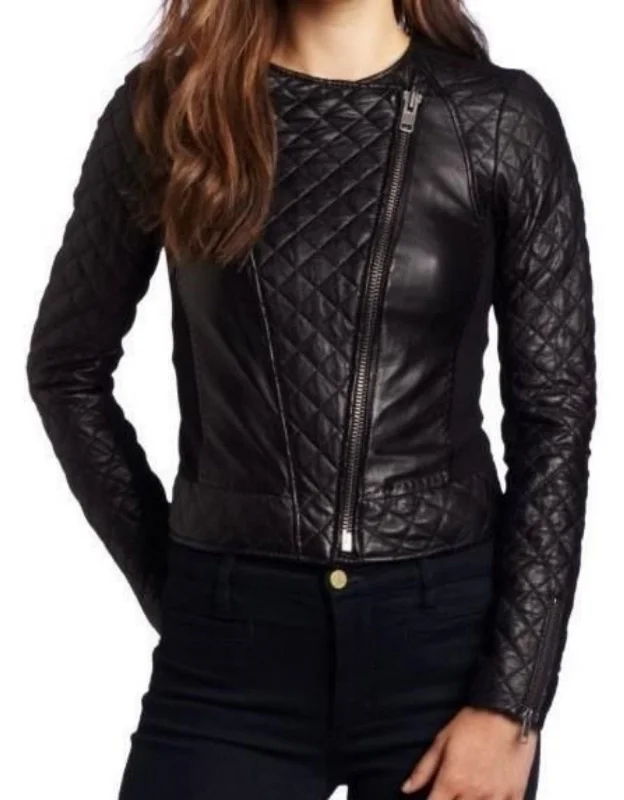 Women Real Lambskin Leather Biker Jacket KW502