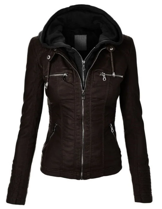 Women Real Lambskin Leather Biker Jacket KW495