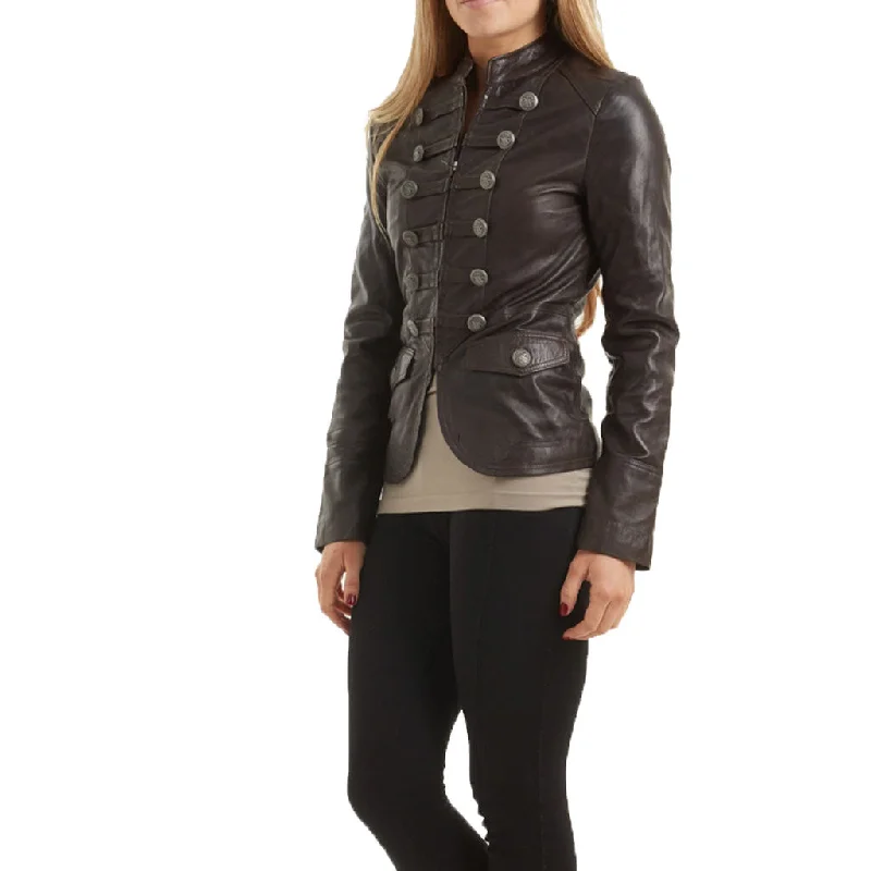 Women Real Lambskin Leather Biker Jacket KW464