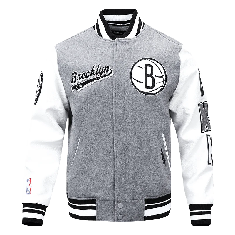 NBA BROOKLYN NETS SCRIPT TAIL MEN'S RIB WOOL VARSITY (HEATHER GREY/WHITE/BLACK)