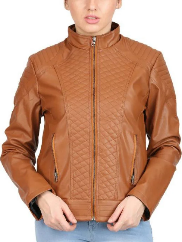 Women Real Lambskin Leather Biker Jacket KW422