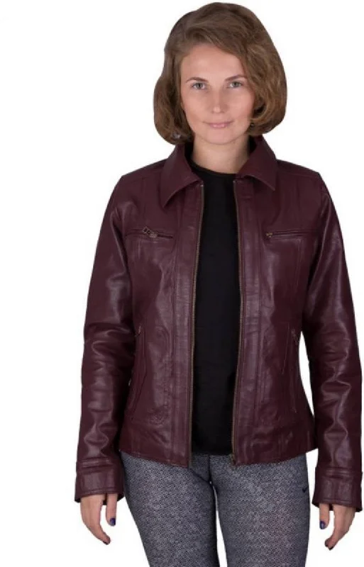 Women Real Lambskin Leather Biker Jacket KW441