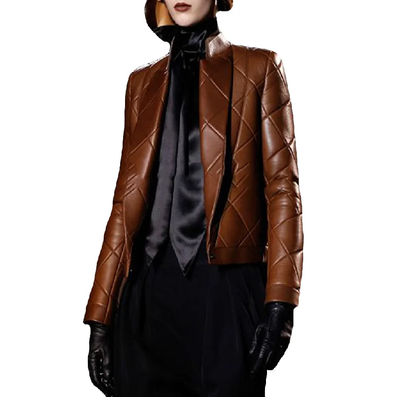 Women Real Lambskin Leather Biker Jacket KW467