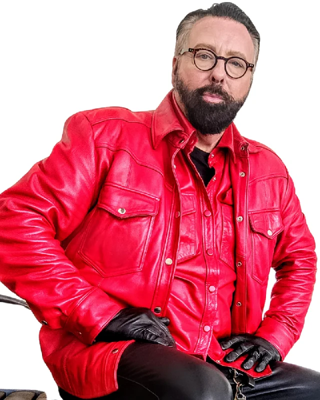 Mens Red Leather Shirt