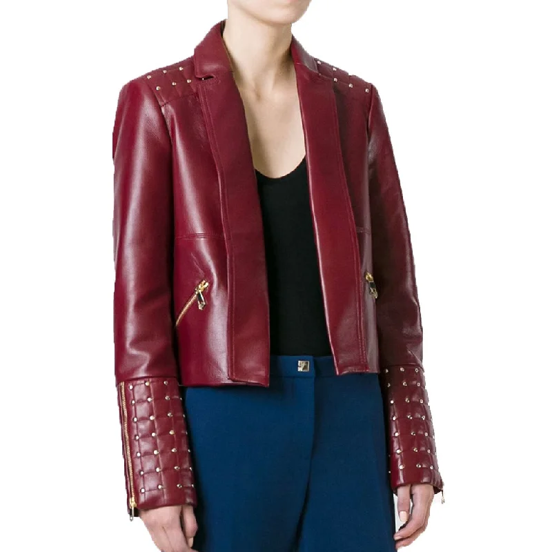 Women Real Lambskin Leather Biker Jacket KW479