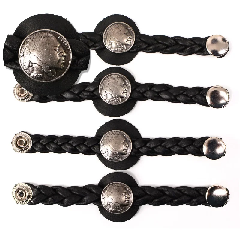 Milwaukee Leather Native American Medallion Vest Extender w/ Genuine Leather Braided Strap 6.5" Extension 4-PCS MLA6066SET