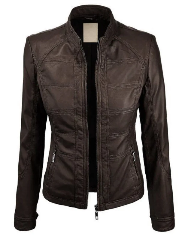 Women Real Lambskin Leather Biker Jacket KW510