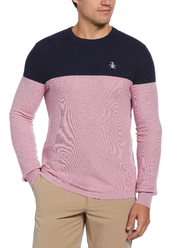 Men's Color Block Long Sleeve Golf Sweater