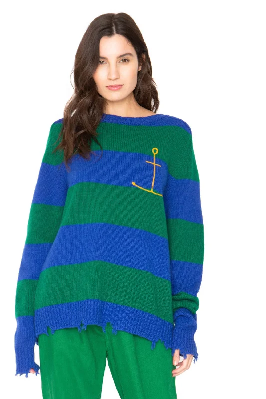 Anchor Cashmere Sweater - Green and Blue Stripe