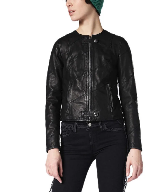 Women Real Lambskin Leather Biker Jacket KW524