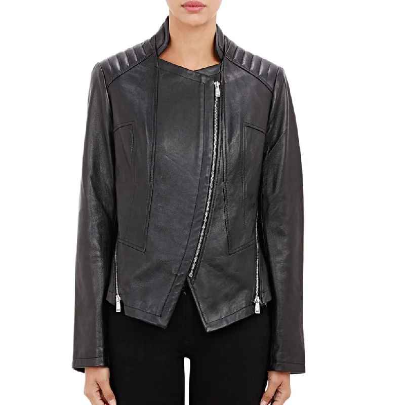 Women Real Lambskin Leather Biker Jacket KW466