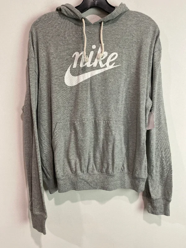 Athletic Top Long Sleeve Hoodie By Nike In Grey, Size: L