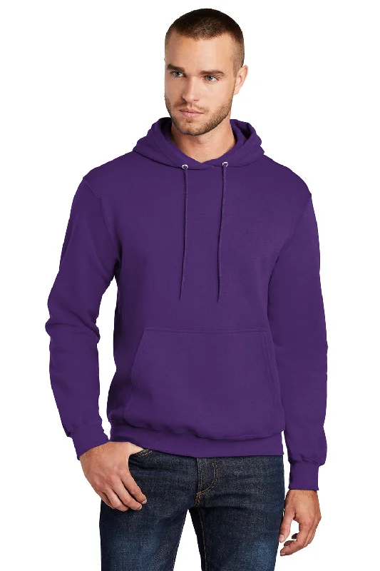 Port & Company Mens Core Pill Resistant Fleece Hooded Sweatshirt Hoodie w/ Pouch Pocket - Team Purple