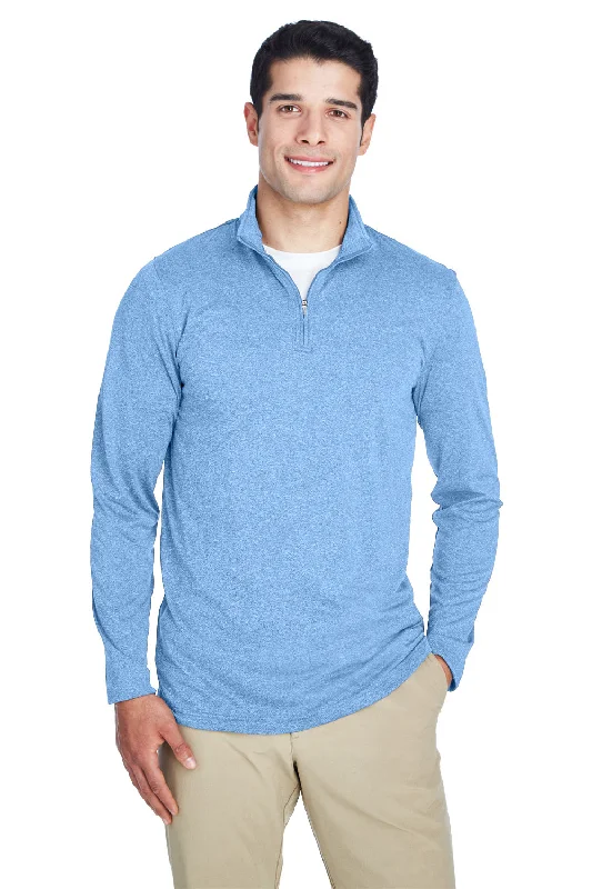 UltraClub Mens Heather Cool & Dry Performance Moisture Wicking 1/4 Zip Sweatshirt - Heather Columbia Blue