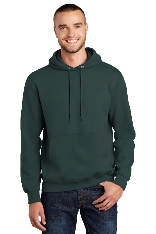 Port & Company Mens Essential Pill Resistant Fleece Hooded Sweatshirt Hoodie w/ Pouch Pocket - Dark Green