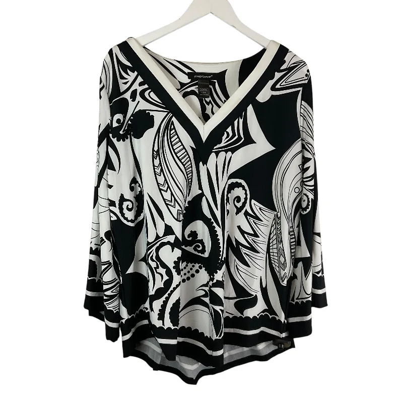 Top 3/4 Sleeve By Ashley Stewart In Black & White, Size: 1x