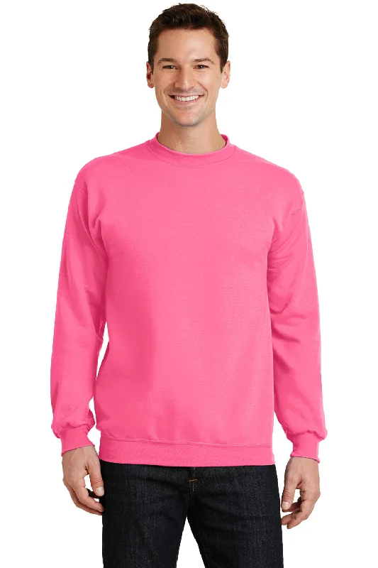 Port & Company Mens Core Pill Resistant Fleece Crewneck Sweatshirt - Neon Pink