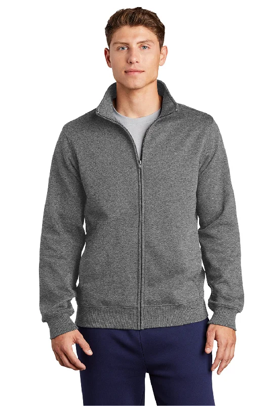 Sport-Tek Mens Shrink Resistant Fleece Full Zip Sweatshirt w/ Pockets - Heather Vintage Grey