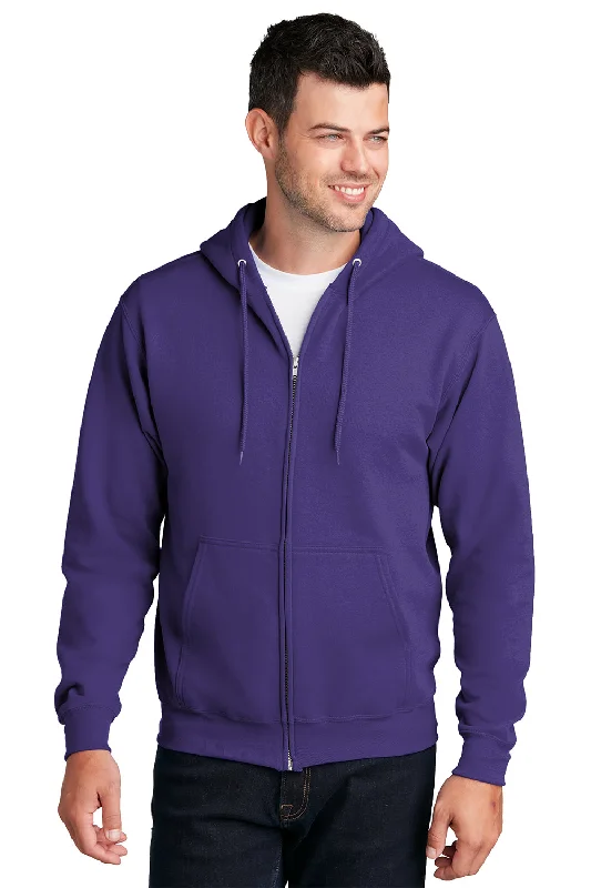 Port & Company Mens Core Pill Resistant Fleece Full Zip Hooded Sweatshirt Hoodie w/ Pockets - Purple