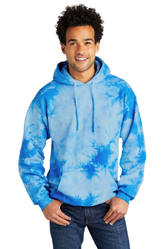 Port & Company Mens Crystal Tie-Dye Hooded Sweatshirt Hoodie w/ Pouch Pocket - Sky Blue