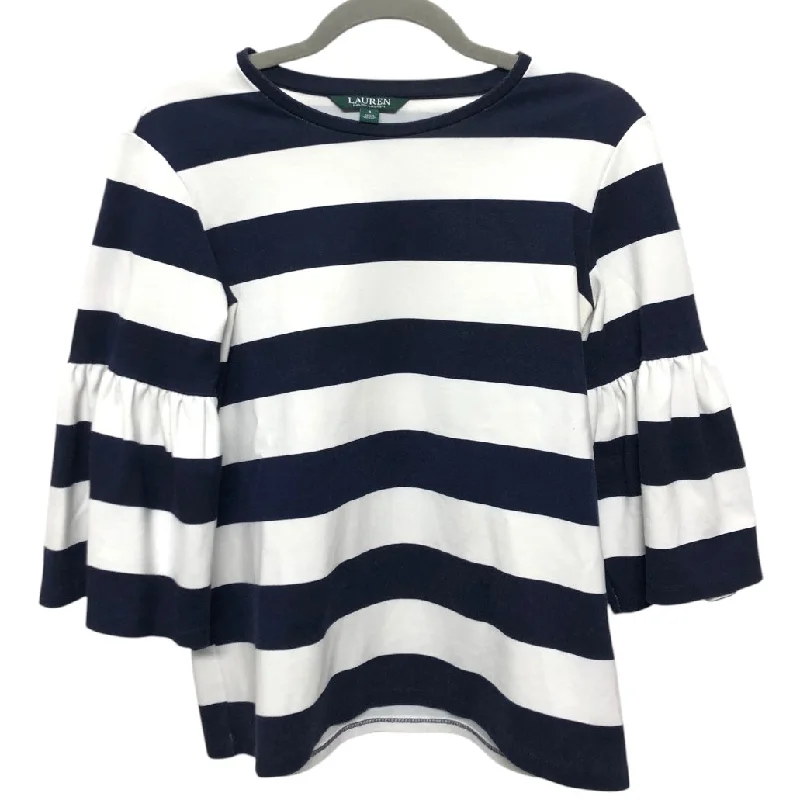 Top 3/4 Sleeve By Lauren By Ralph Lauren In Blue & White, Size:S