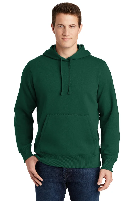 Sport-Tek Mens Shrink Resistant Fleece Hooded Sweatshirt Hoodie w/ Pouch Pocket - Forest Green