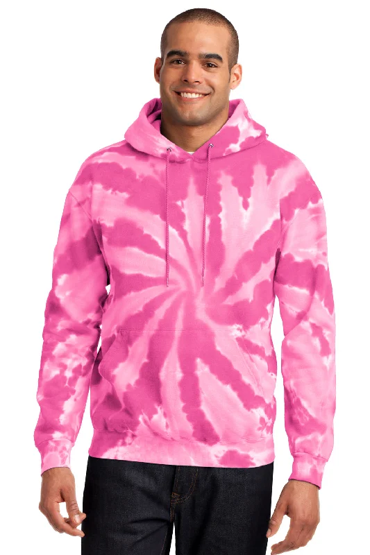 Port & Company Mens Tie-Dye Fleece Hooded Sweatshirt Hoodie w/ Pouch Pocket - Pink