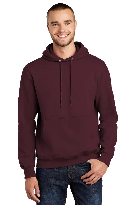 Port & Company Mens Essential Pill Resistant Fleece Hooded Sweatshirt Hoodie w/ Pouch Pocket - Maroon