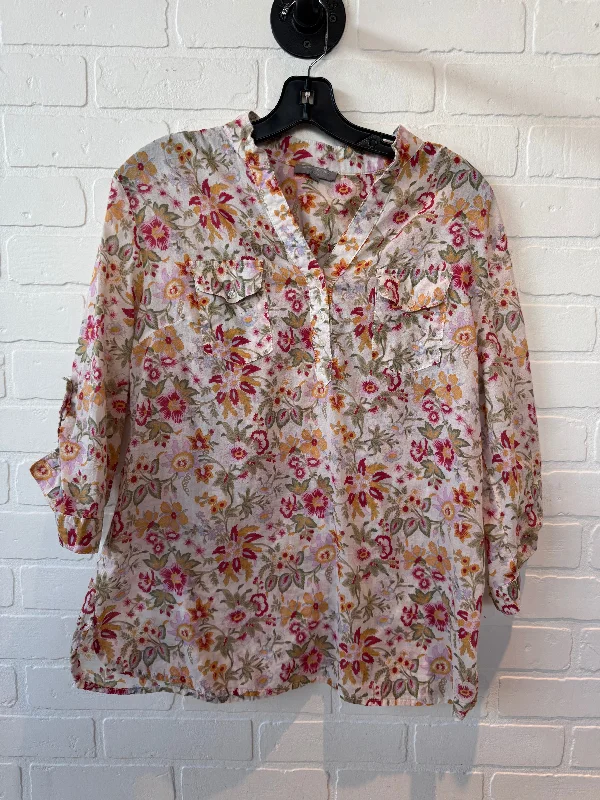 Top Long Sleeve By Saint Tropez In Cream & Pink, Size: Xl