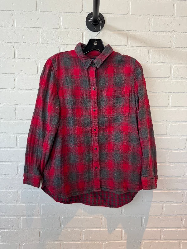 Top Long Sleeve By Madewell In Grey & Red, Size: M