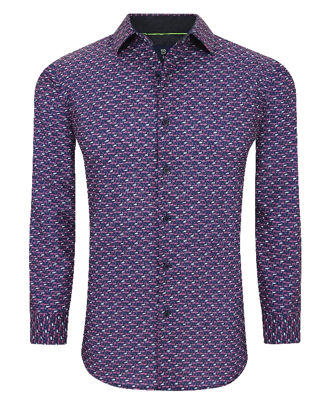 Tom Baine Slim Fit Performance Long Sleeve Printed Button Down