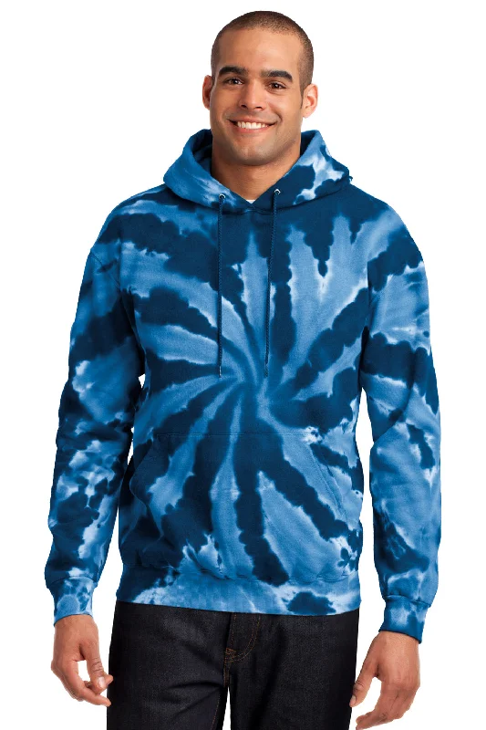 Port & Company Mens Tie-Dye Fleece Hooded Sweatshirt Hoodie w/ Pouch Pocket - Navy Blue