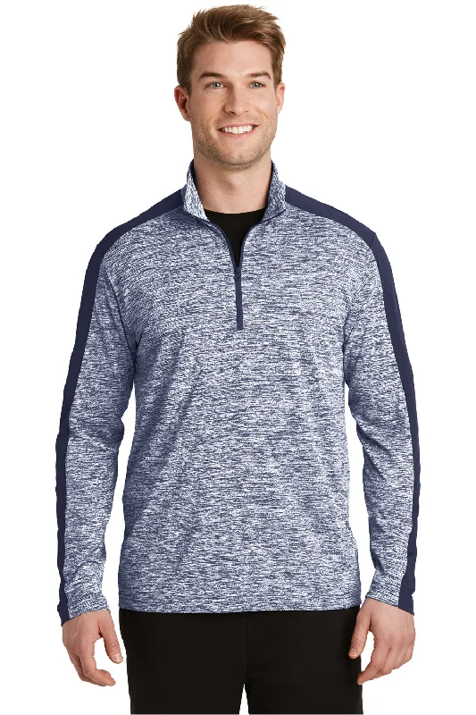 Sport-Tek Mens Electric Heather Moisture Wicking 1/4 Zip Sweatshirt - True Navy Blue Electric/True Navy Blue