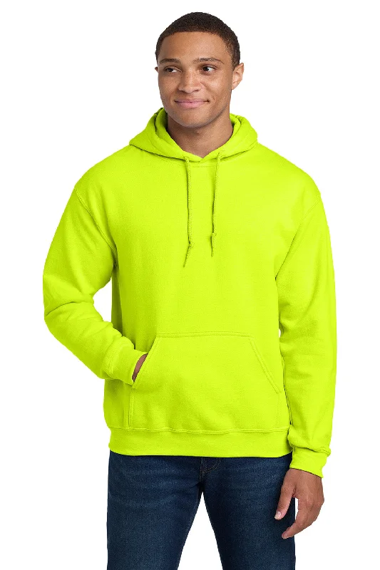 Gildan Mens Pill Resistant Hooded Sweatshirt Hoodie w/ Pouch Pocket - Safety Green