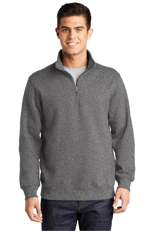 Sport-Tek Mens Shrink Resistant Fleece 1/4 Zip Sweatshirt - Heather Vintage Grey