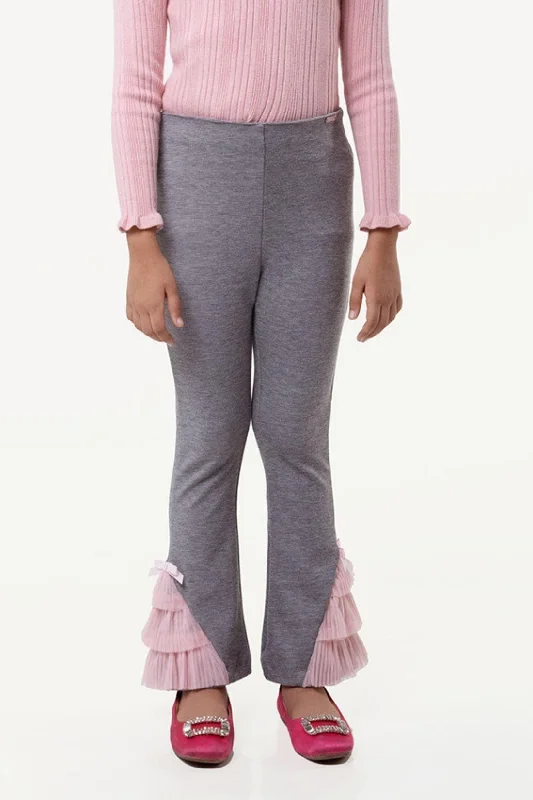 One Friday Varsity Chic Grey Bell Bottoms with Baby Pink Frills