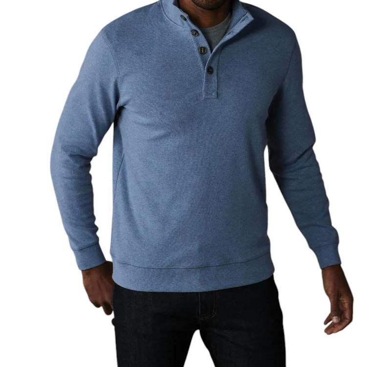 Puremeso Button Popover Sweater In Slate Blue