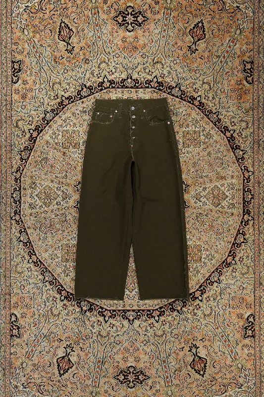 SUGARHILL RAW-EDGE CANVAS DENIM PANTS (DARK KHAKI)