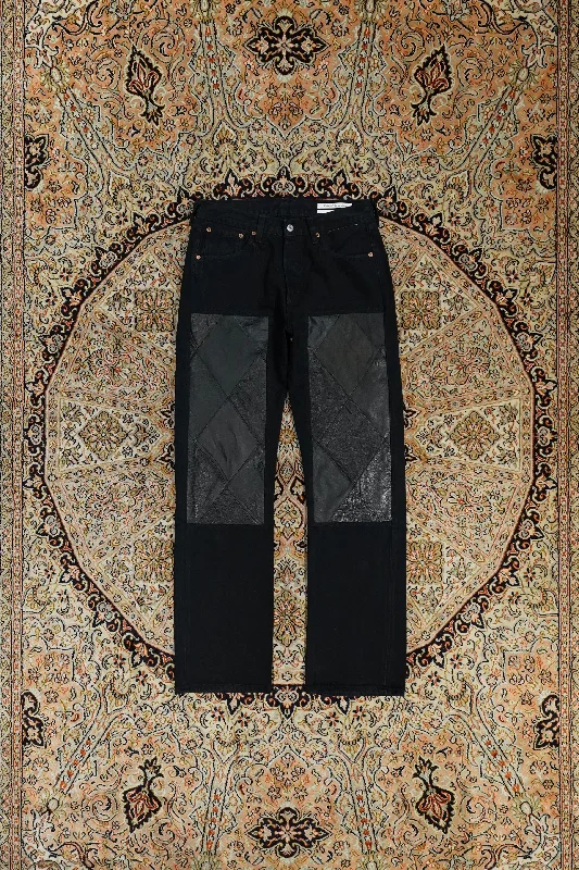 Children of the discordance NY LEATHER PATCHWORK DENIM (BLACK)①