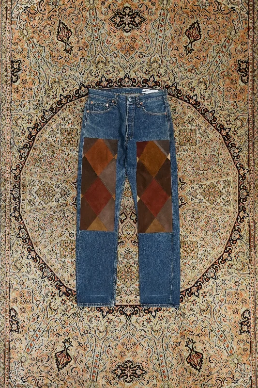 Children of the discordance NY LEATHER PATCHWORK DENIM (BROWN)③