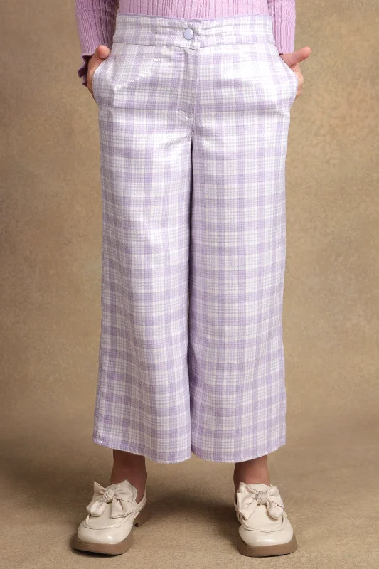 One Friday Kids Girls Lilac Checks With Sequence Trouser