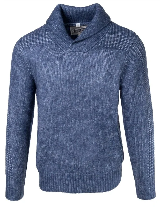 Midweight Triple Blend Shawl Collar Sweater In Blue