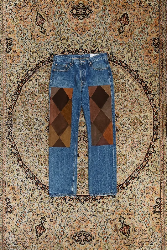 Children of the discordance NY LEATHER PATCHWORK DENIM (BROWN)⑤