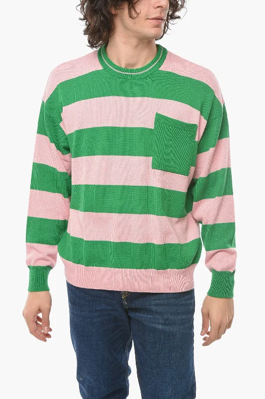 Roberto Collina Striped Two-Tone Lightweight Sweater With Breast Pocket