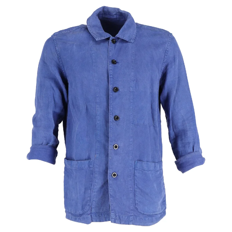 Mr. P. Button-Down with Pockets Dyed Overshirt in Blue Linen