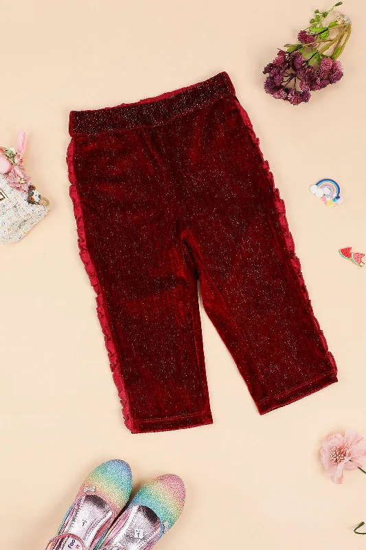 One Friday Kids Girls Burgundy Solid Trouser