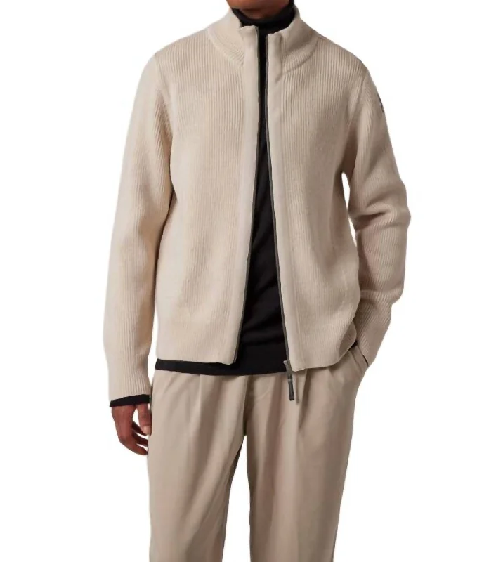 Manny Full Zip Cardigan In Bone