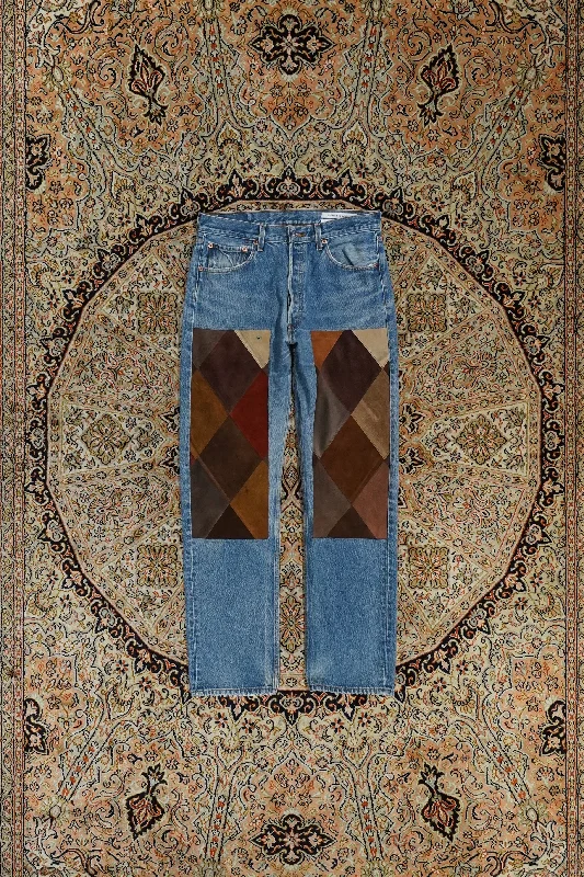 Children of the discordance NY LEATHER PATCHWORK DENIM (BROWN)①