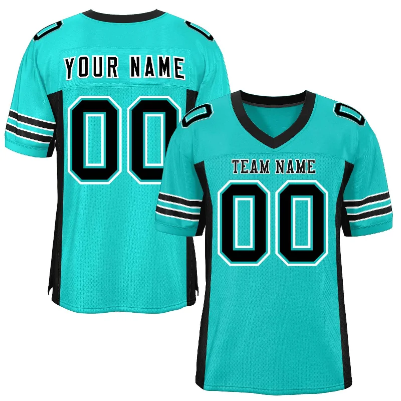 Custom Aqua Black Insert Color Design Mesh Authentic Football Jersey