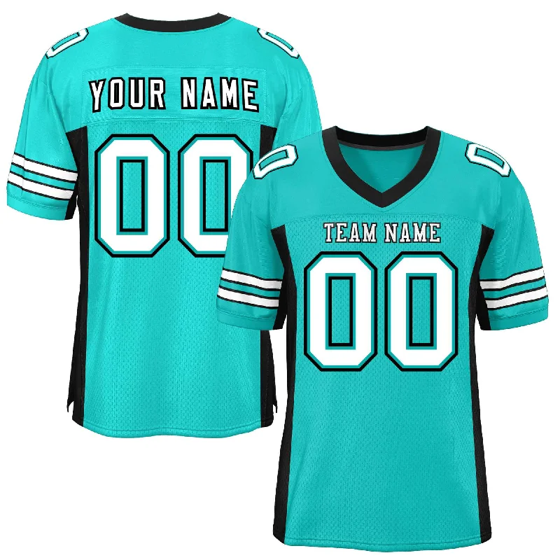 Custom Aqua Black Insert Color Design Mesh Authentic Football Jersey